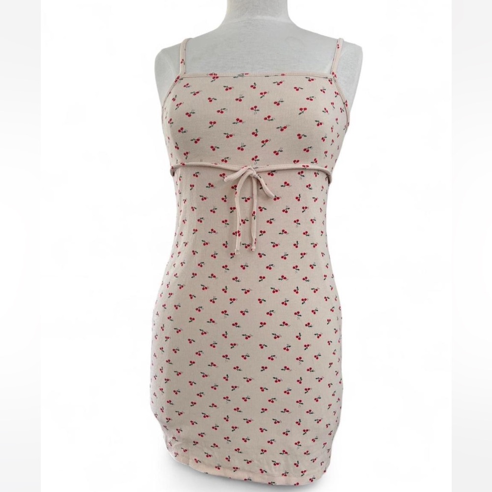 Urban Outfitters  Knit Cherry Print Tie-Front Mini Dress Medium